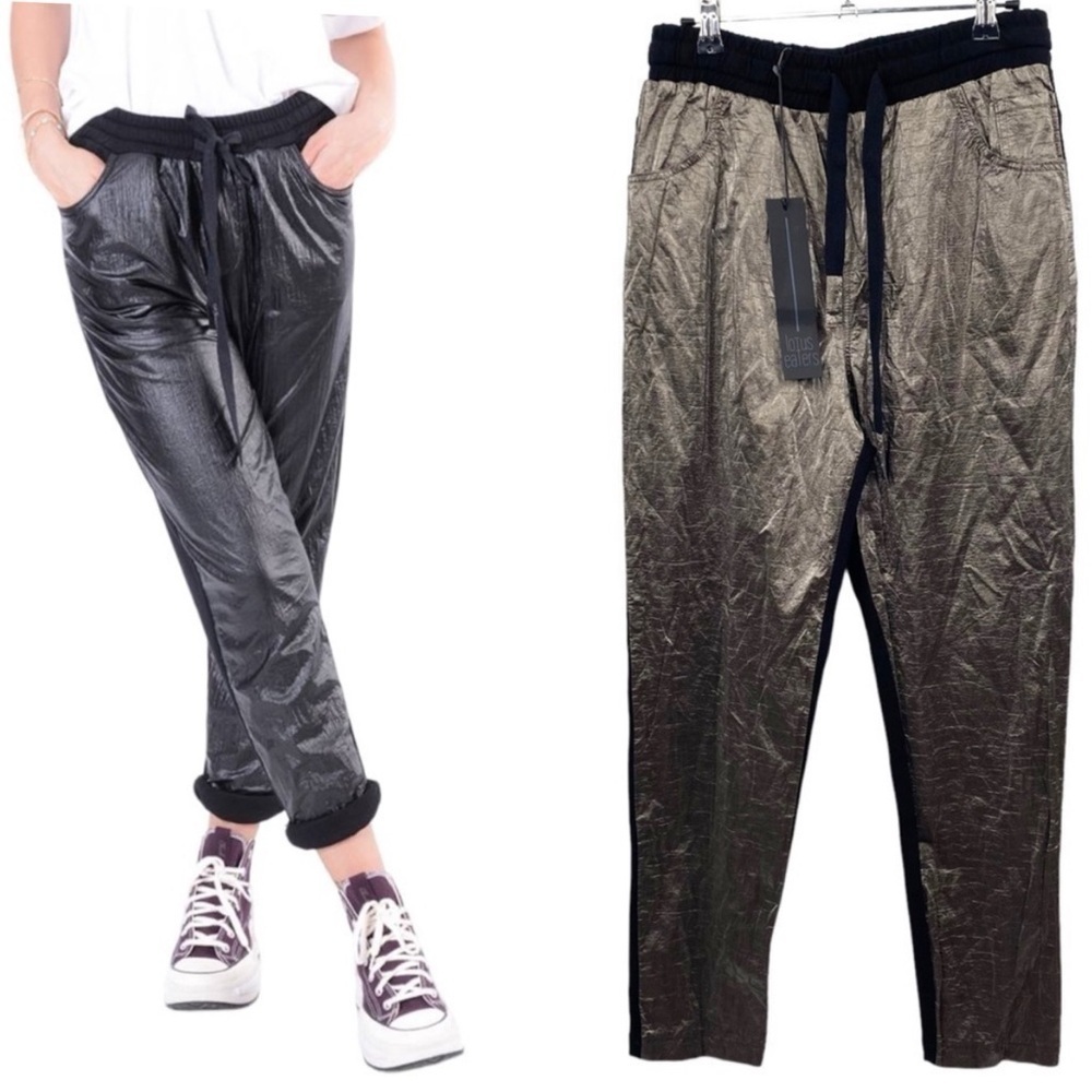 NWT Lotus Eaters Metallic Front SweatPants Black & Gray Size S